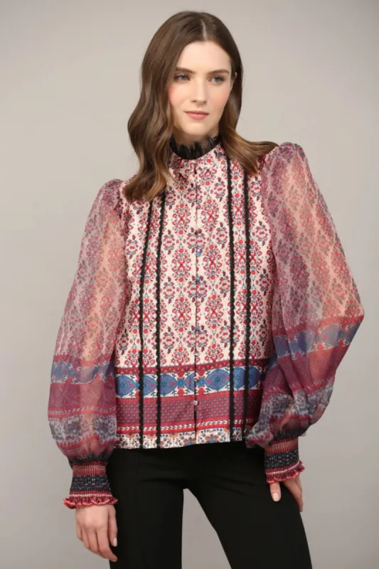 Diane Lace Trim Printed Blouse sold by fab'rik