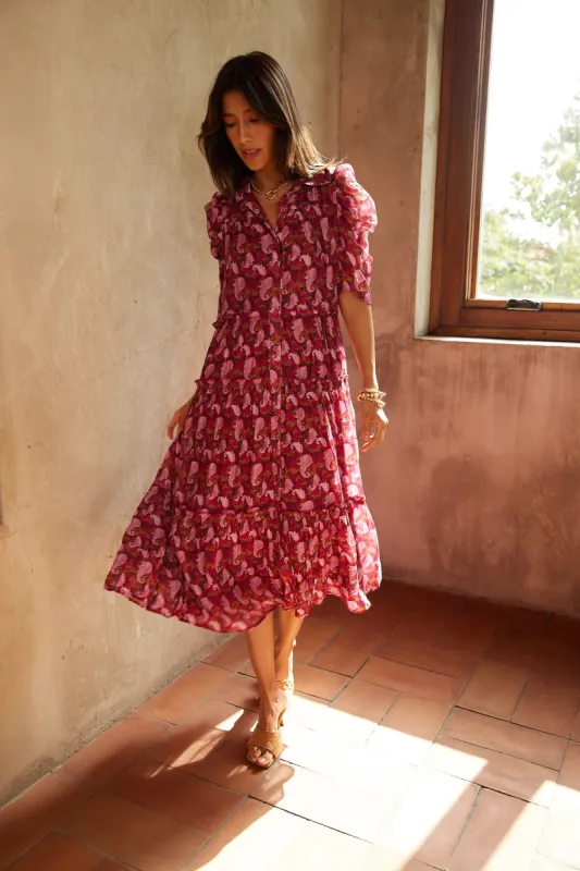 Louise Printed Button Front Midi Dress sold by fab'rik