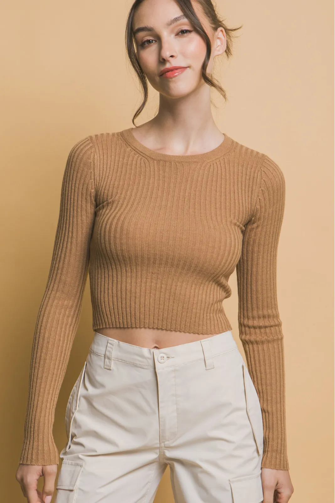 SALE - Marcel Cropped Ribbed Long Sleeve Top sold by fab'rik
