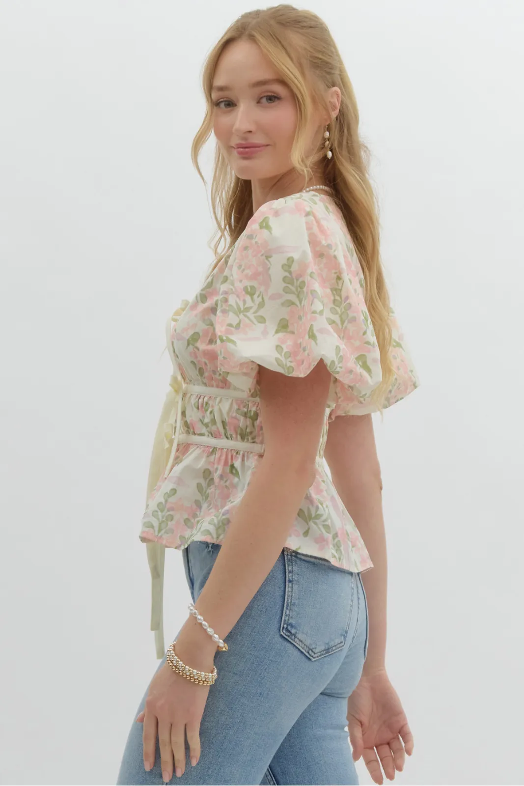 Cindy Floral Lace-Up Blouse sold by fab'rik product image thumbnail 2