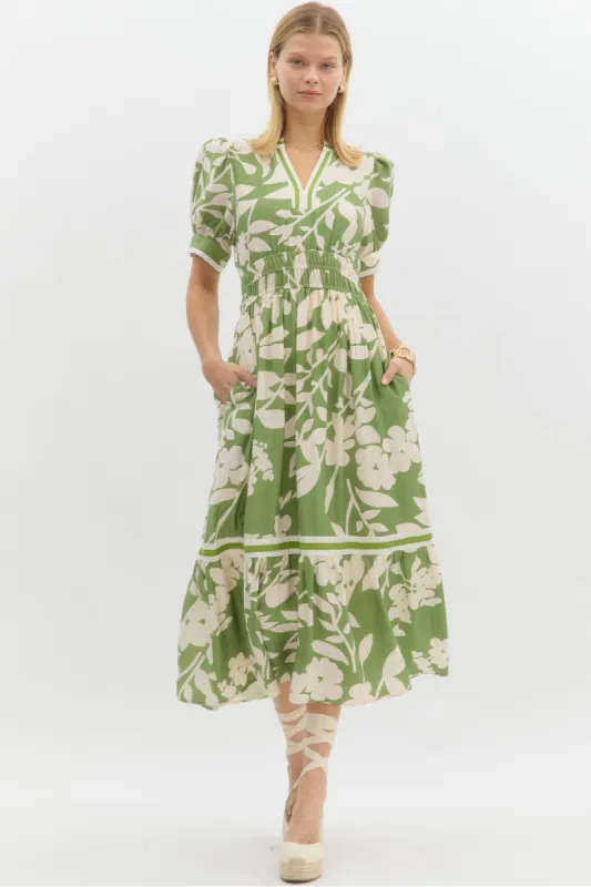 Meryl Floral Puff Sleeve Midi Dress sold by fab'rik