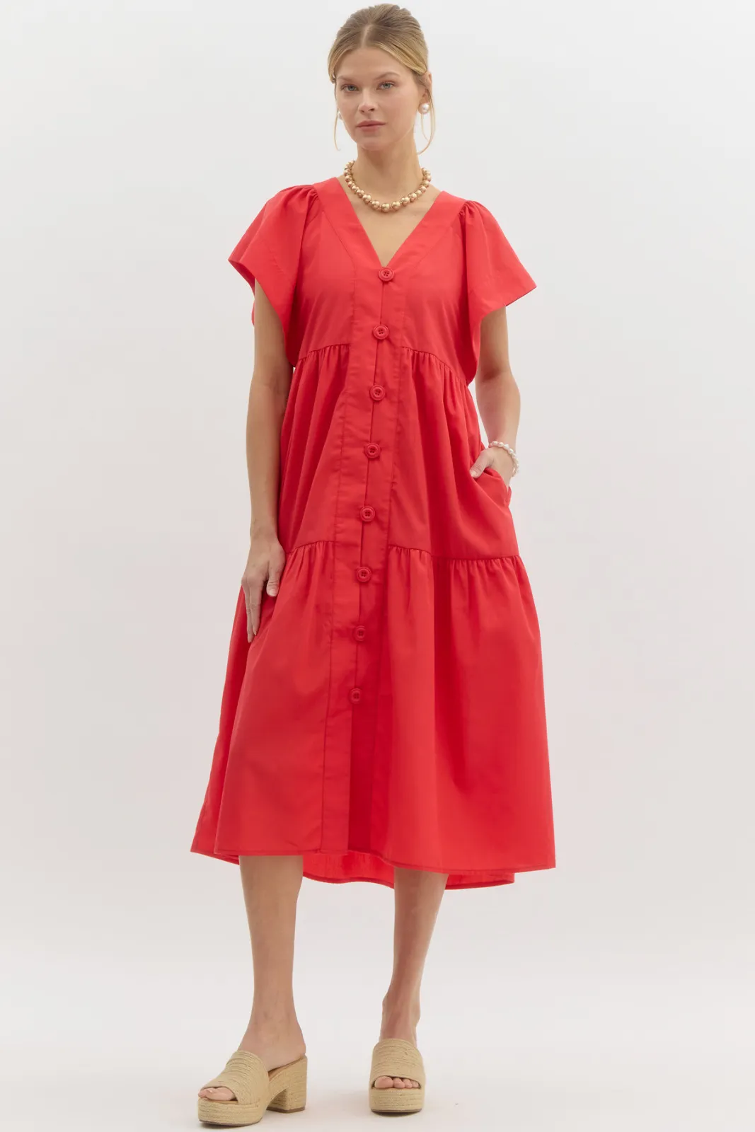 Rachel V Neck Midi Dress sold by fab'rik