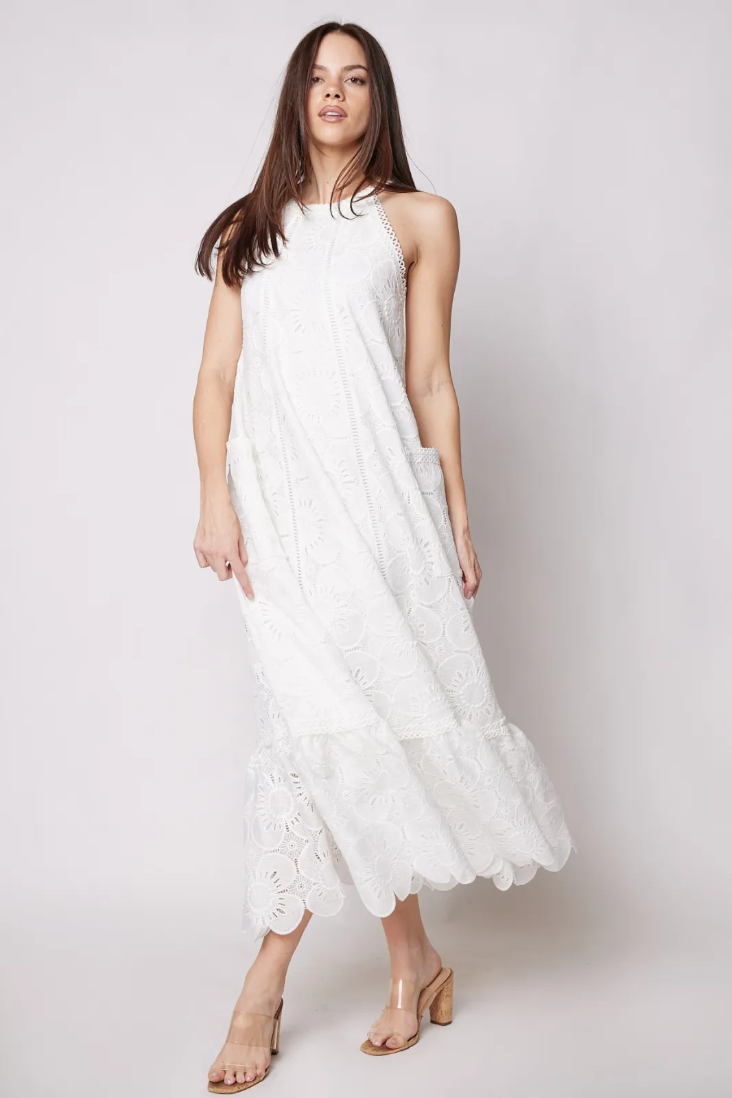 Gisele Halter Ruffle Bottom Maxi Dress sold by fab'rik