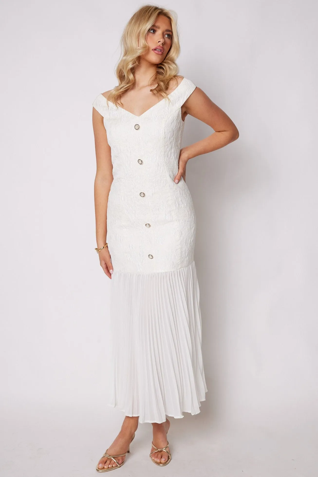 Caroline Button Down Pleated Bottom Maxi Dress sold by fab'rik