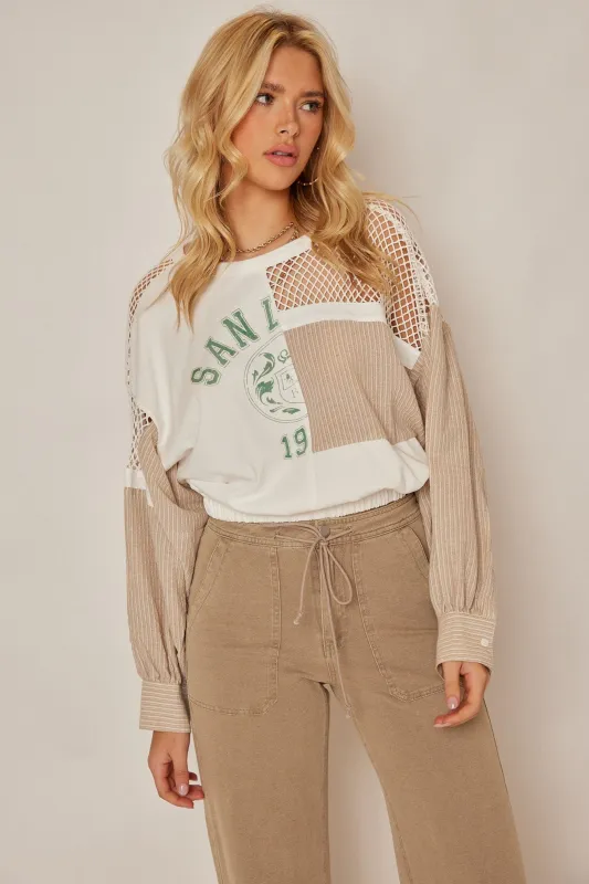 Taylor Mixed Fabric Long Sleeve Top sold by fab'rik