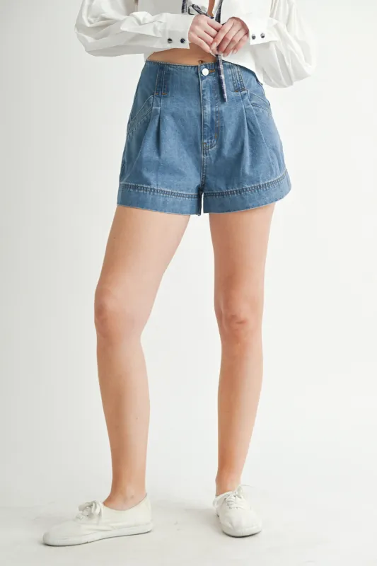 Mona Pleated Denim Shorts sold by fab'rik