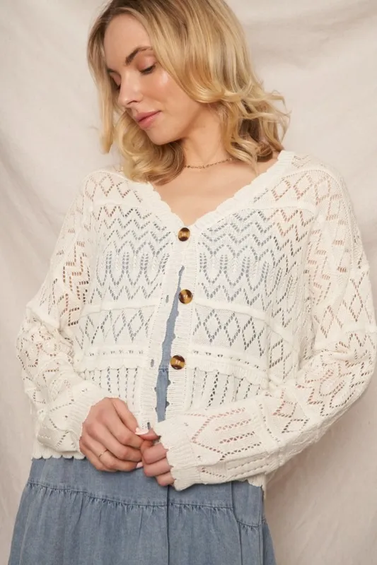 Gigi Crochet Button Front Cardigan sold by fab'rik