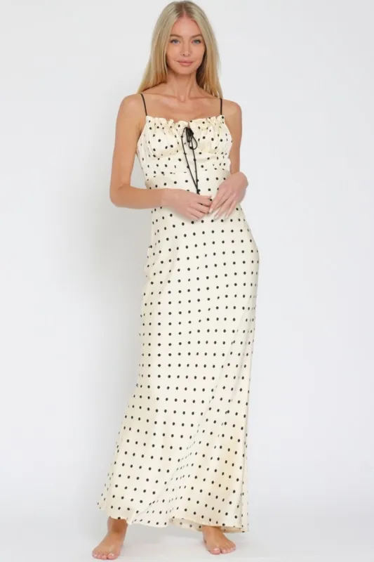 Mimi Polka Dot Tie Front Maxi Dress sold by fab'rik