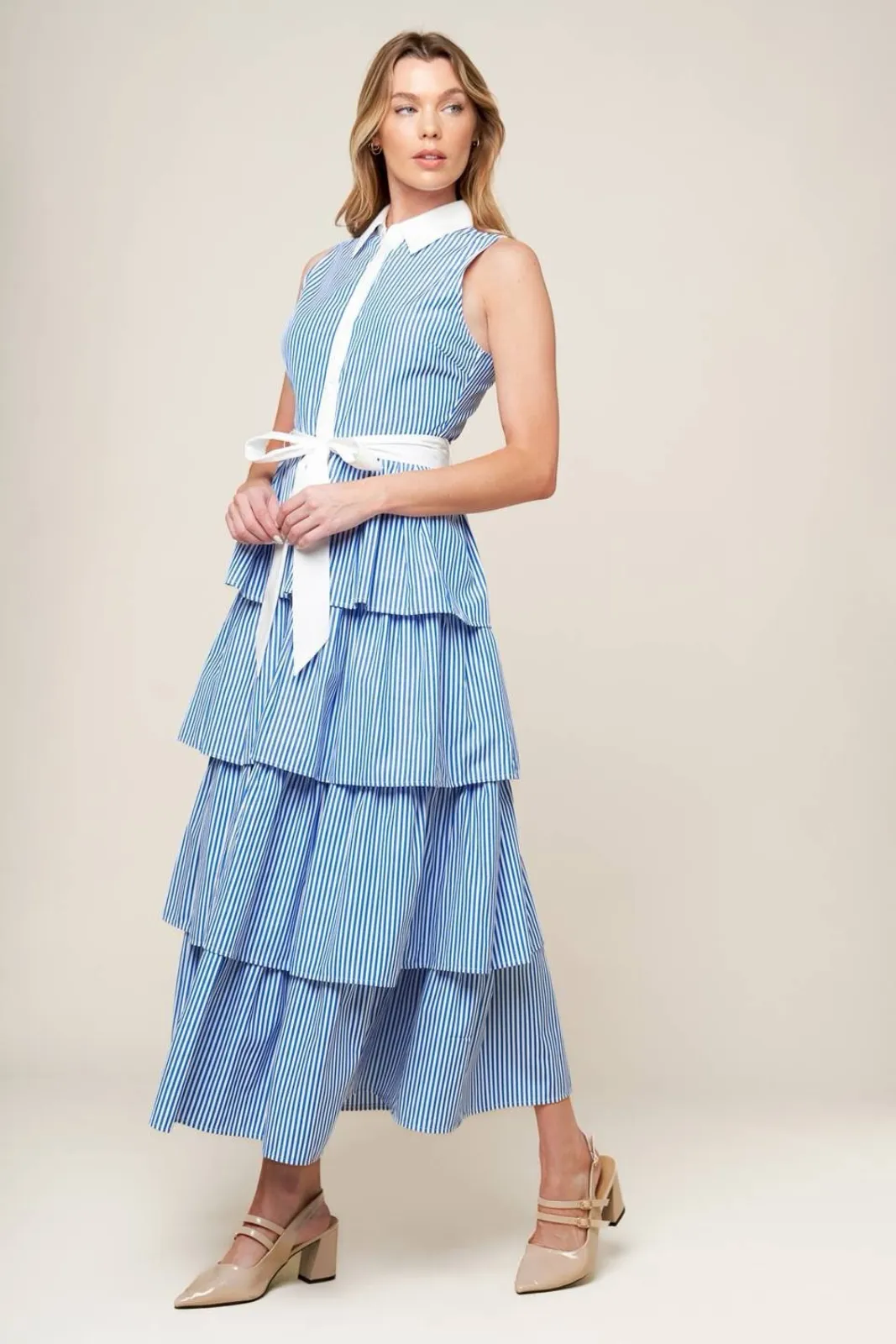 Emily Collared Pleated Stripe Dress sold by fab'rik product image thumbnail 3
