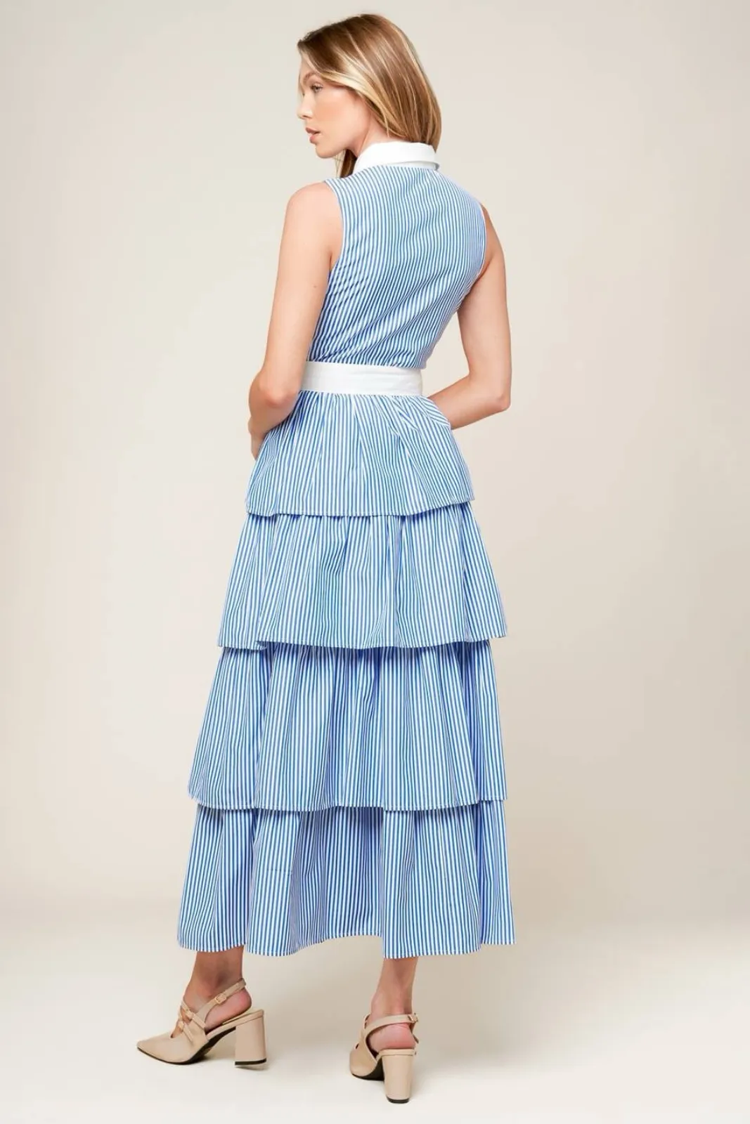 Emily Collared Pleated Stripe Dress sold by fab'rik product image thumbnail 4