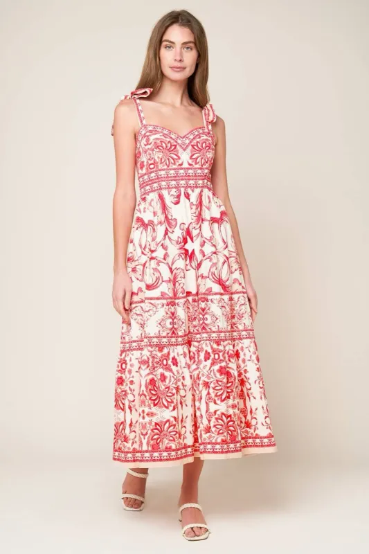 Selina Printed Tie Shoulder Midi Dress sold by fab'rik
