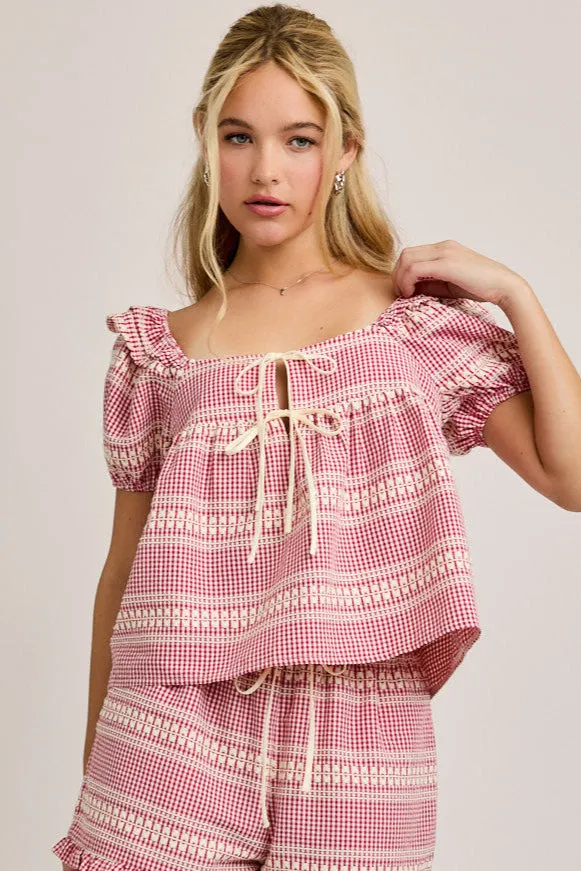 Kelsey Gingham Puff Sleeve Top sold by fab'rik
