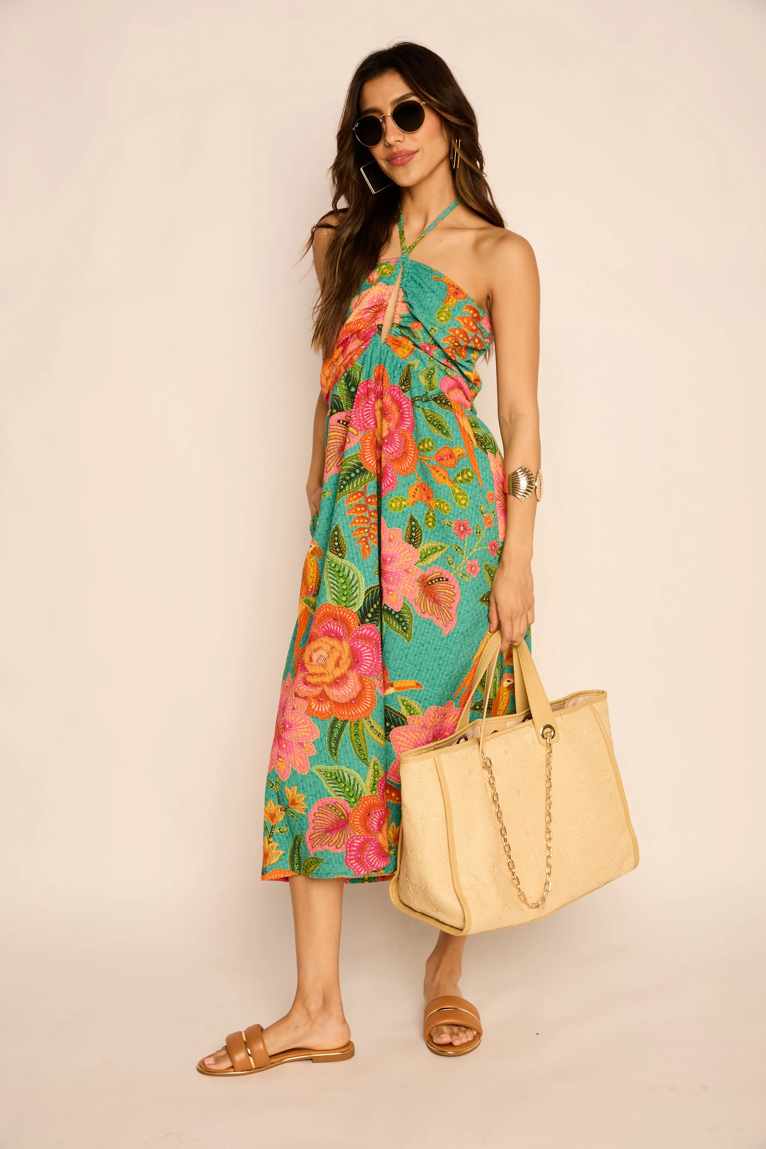 Blair Printed Halter Midi Dress sold by fab'rik