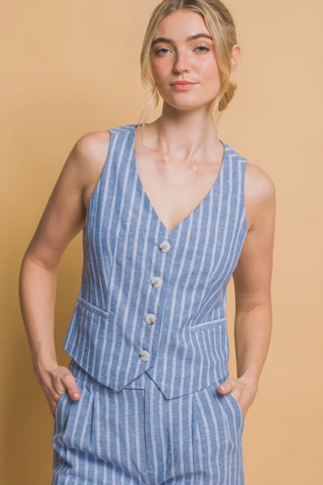 Carmen Striped Button Vest sold by fab'rik