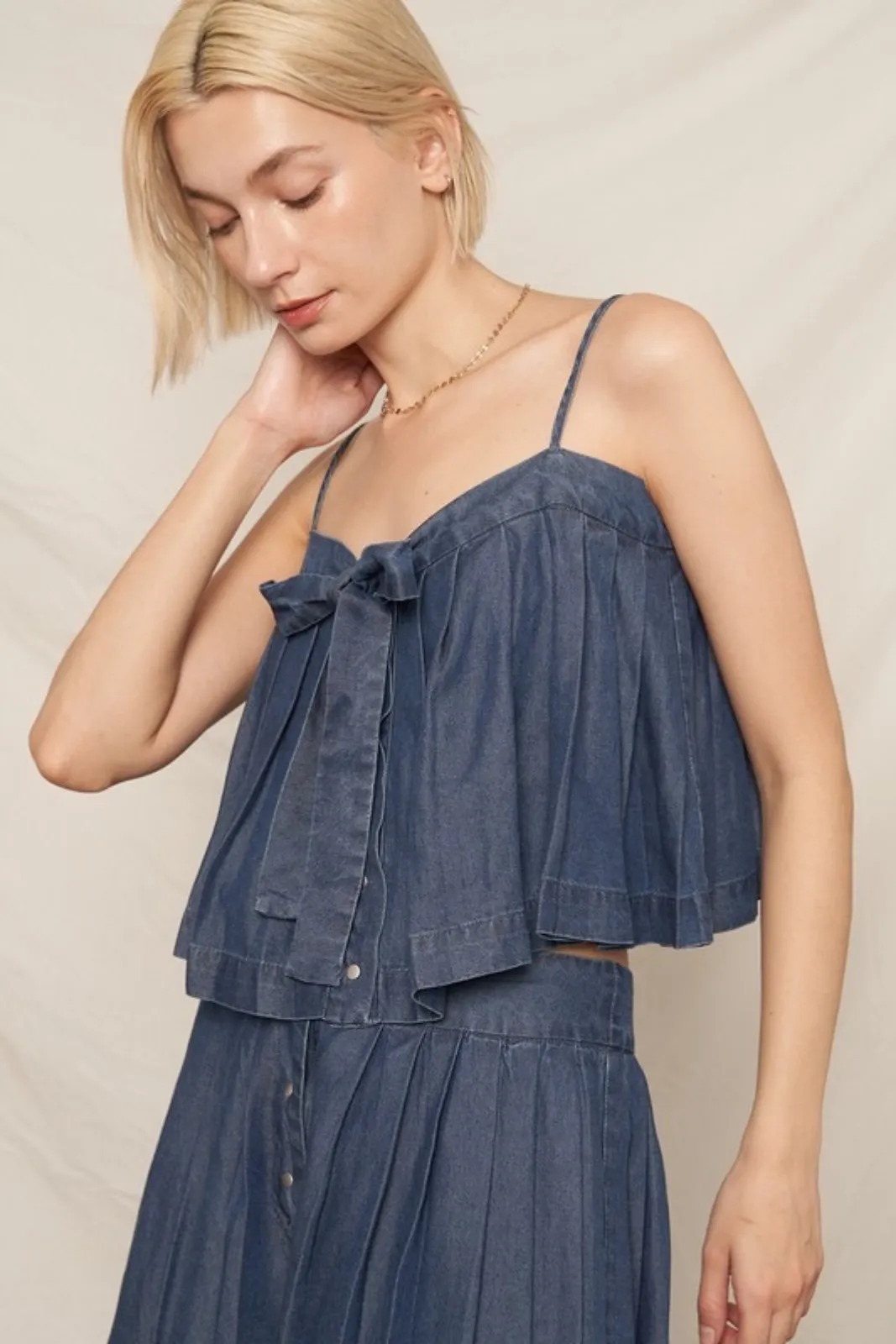 Riley Pleated Denim Tank Top sold by fab'rik