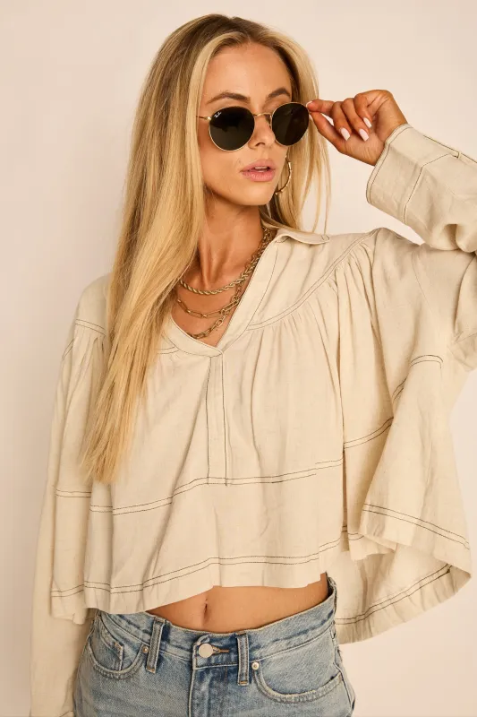 Nora Loose Collared Long Sleeve Top sold by fab'rik