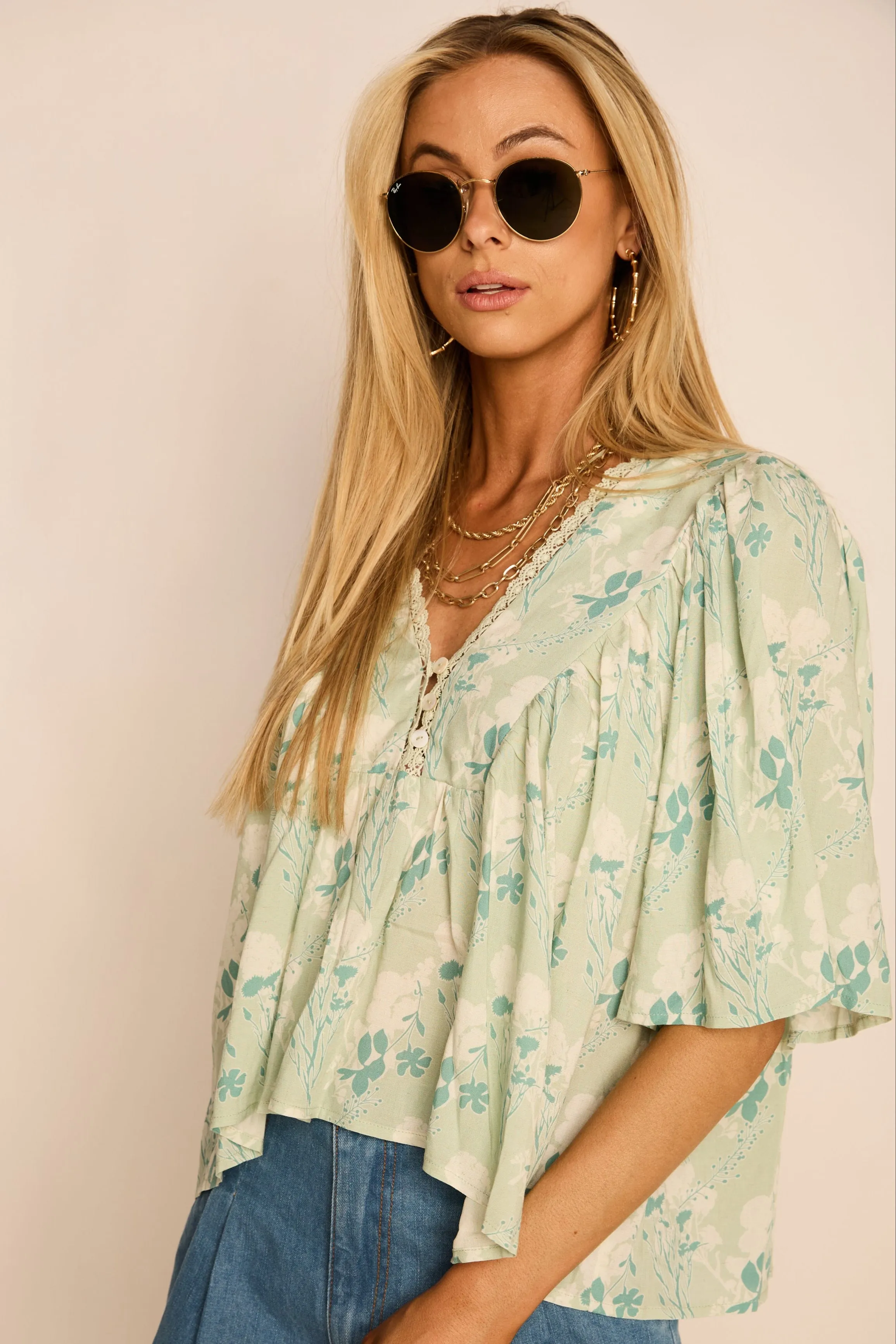 Lele Floral V Neck Blouse sold by fab'rik product image thumbnail 3