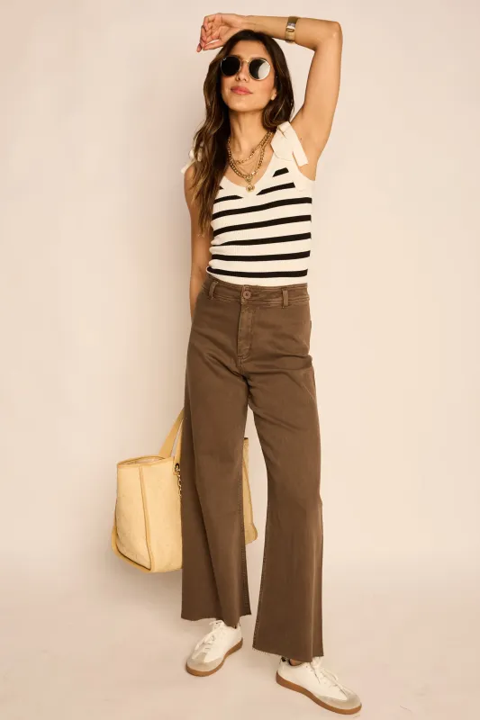 Dione High Rise Wide Leg Raw Hem Crop Pants sold by fab'rik