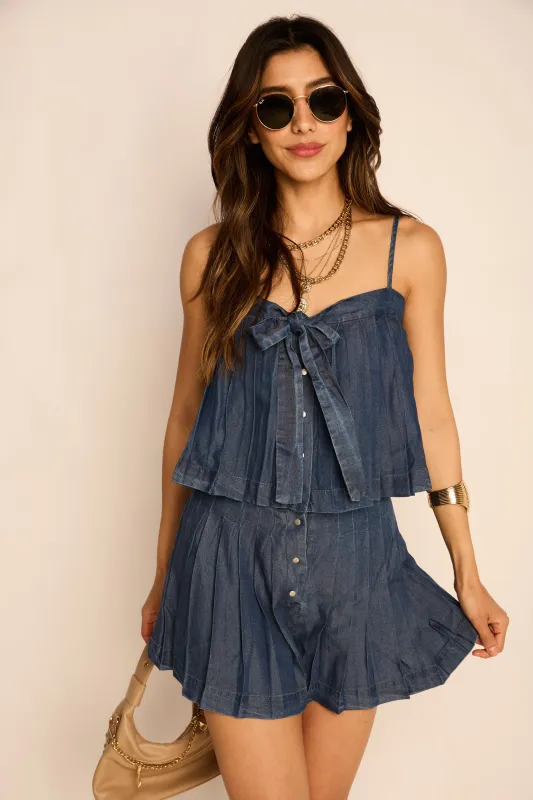 Riley Pleated Denim Tank Top sold by fab'rik
