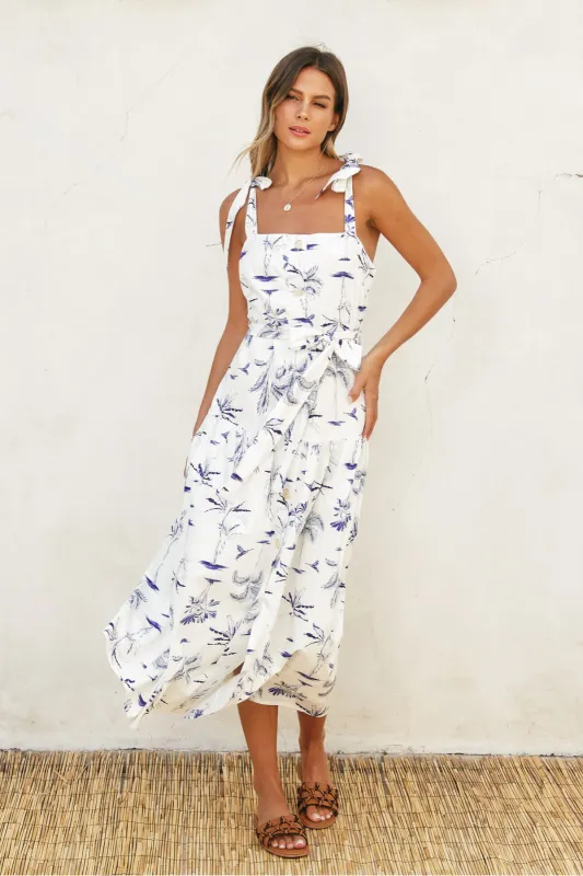 Raya Printed Tie Shoulder Midi Dress sold by fab'rik