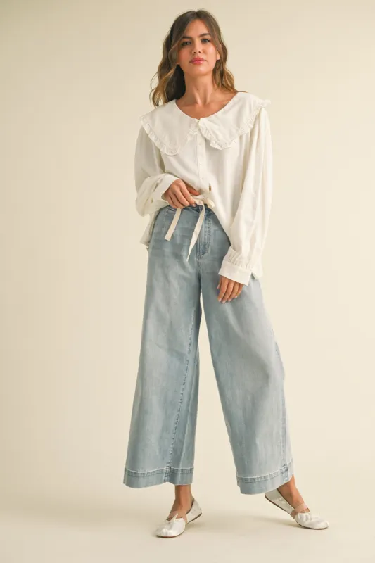 Alexia Tie Waist Washed Denim Pants sold by fab'rik