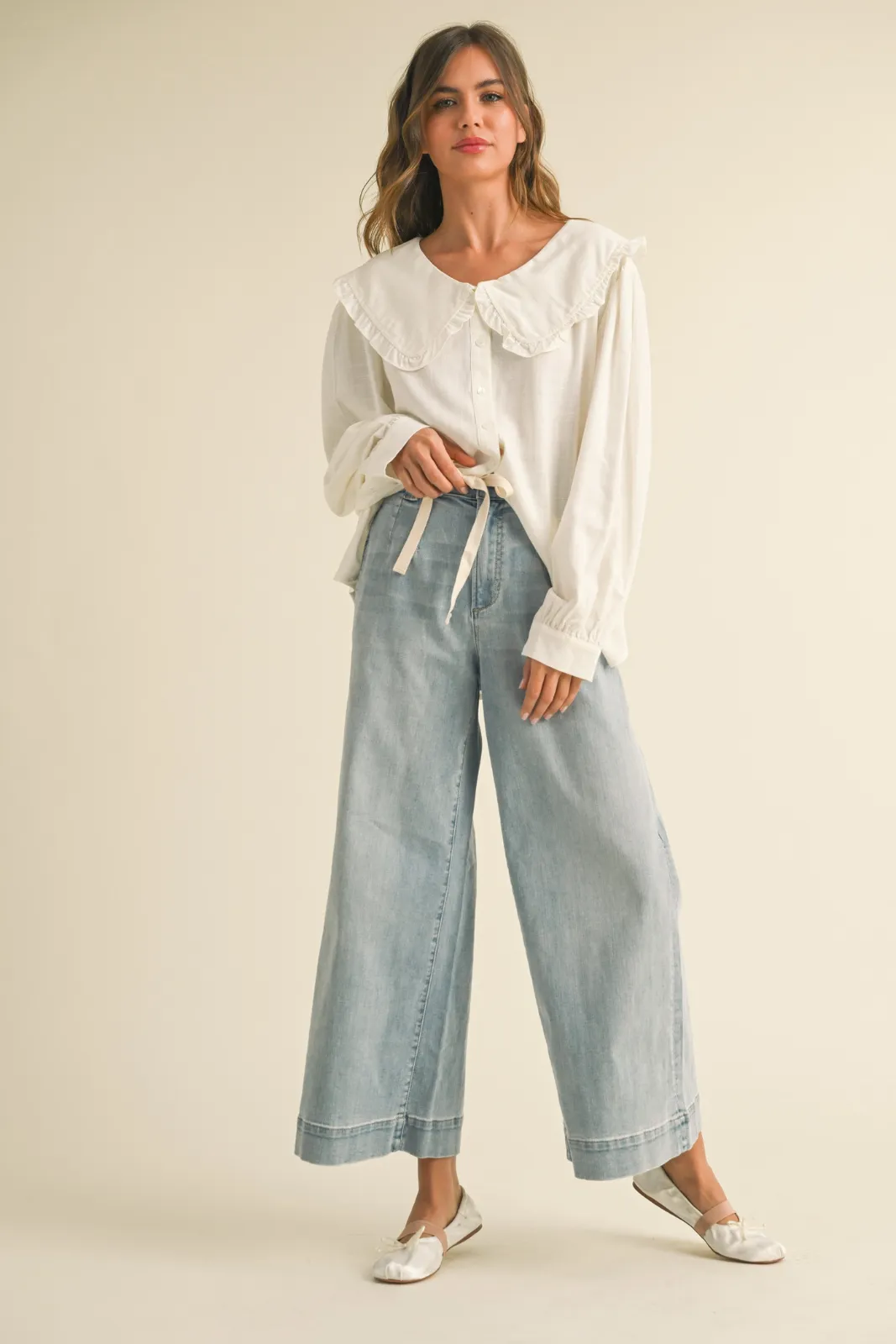 Alexia Tie Waist Washed Denim Pants sold by fab'rik