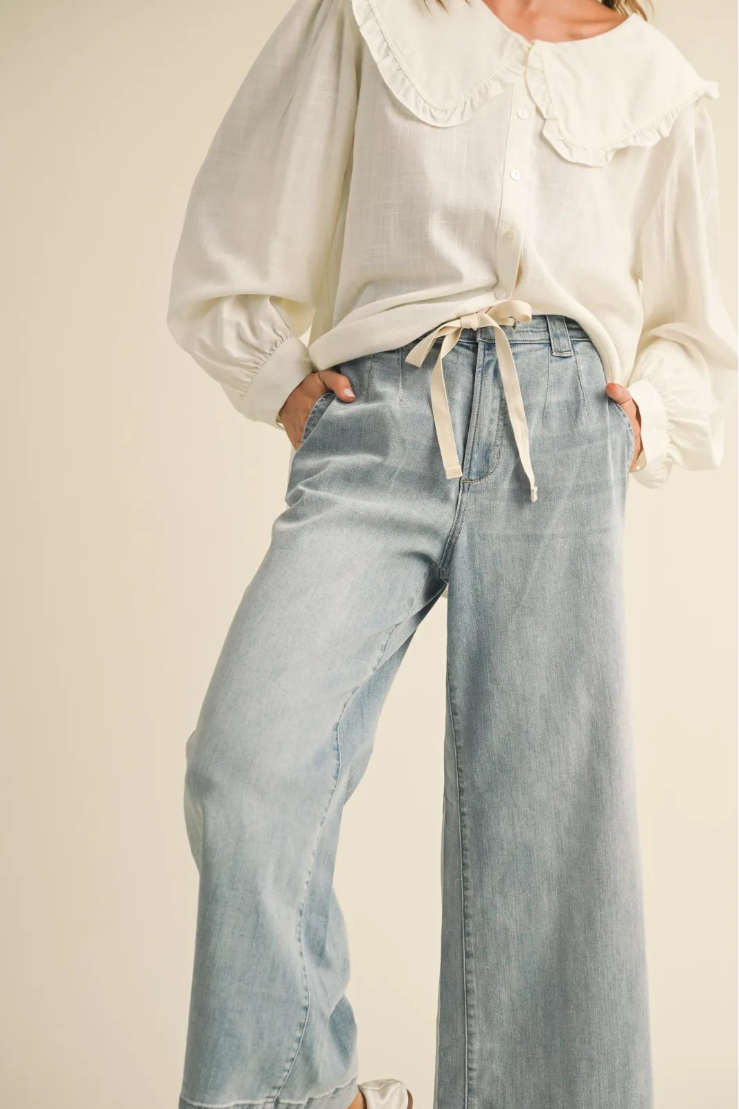 Alexia Tie Waist Washed Denim Pants sold by fab'rik product image thumbnail 4