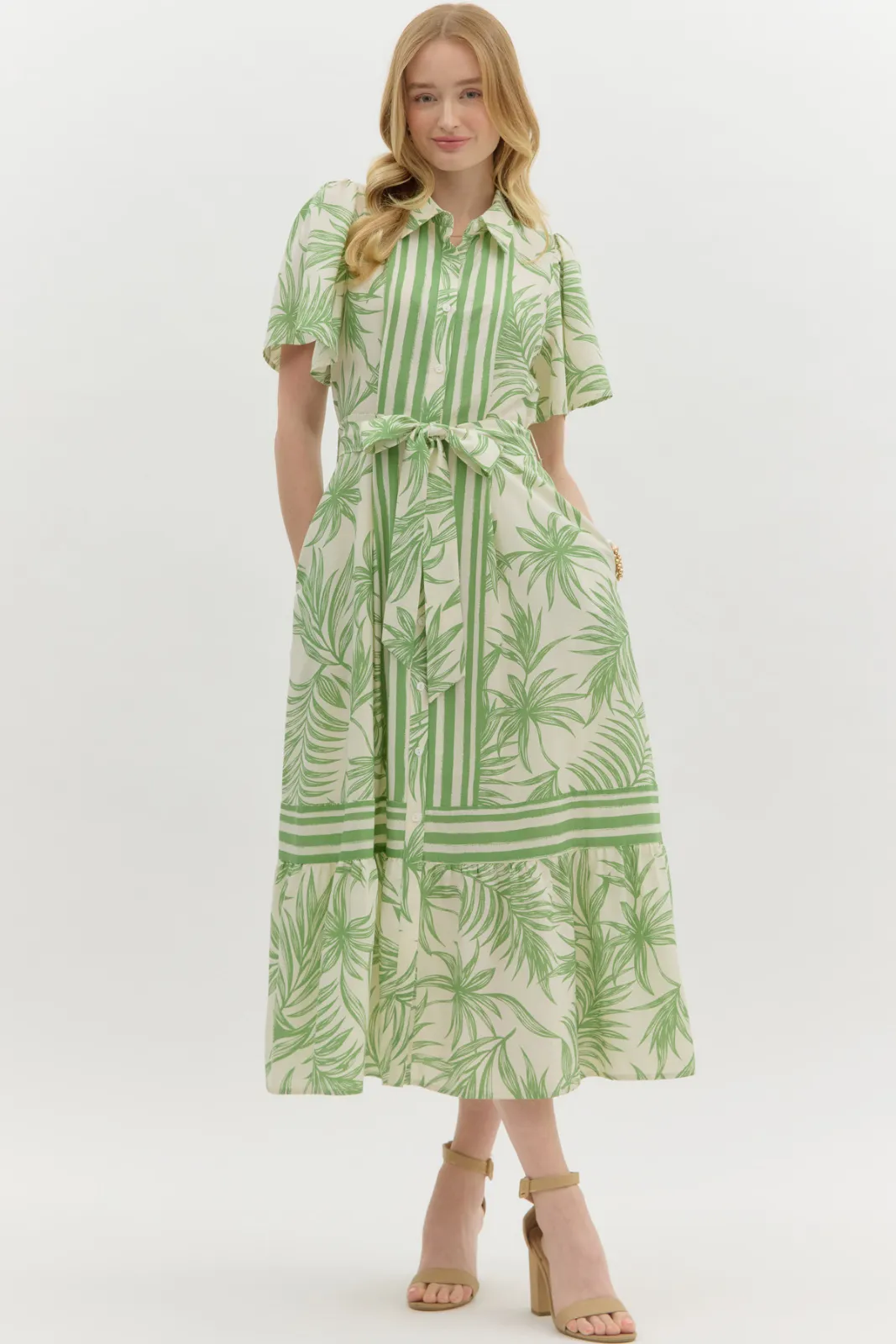 Sayre Collared Printed Button Up Maxi Dress sold by fab'rik