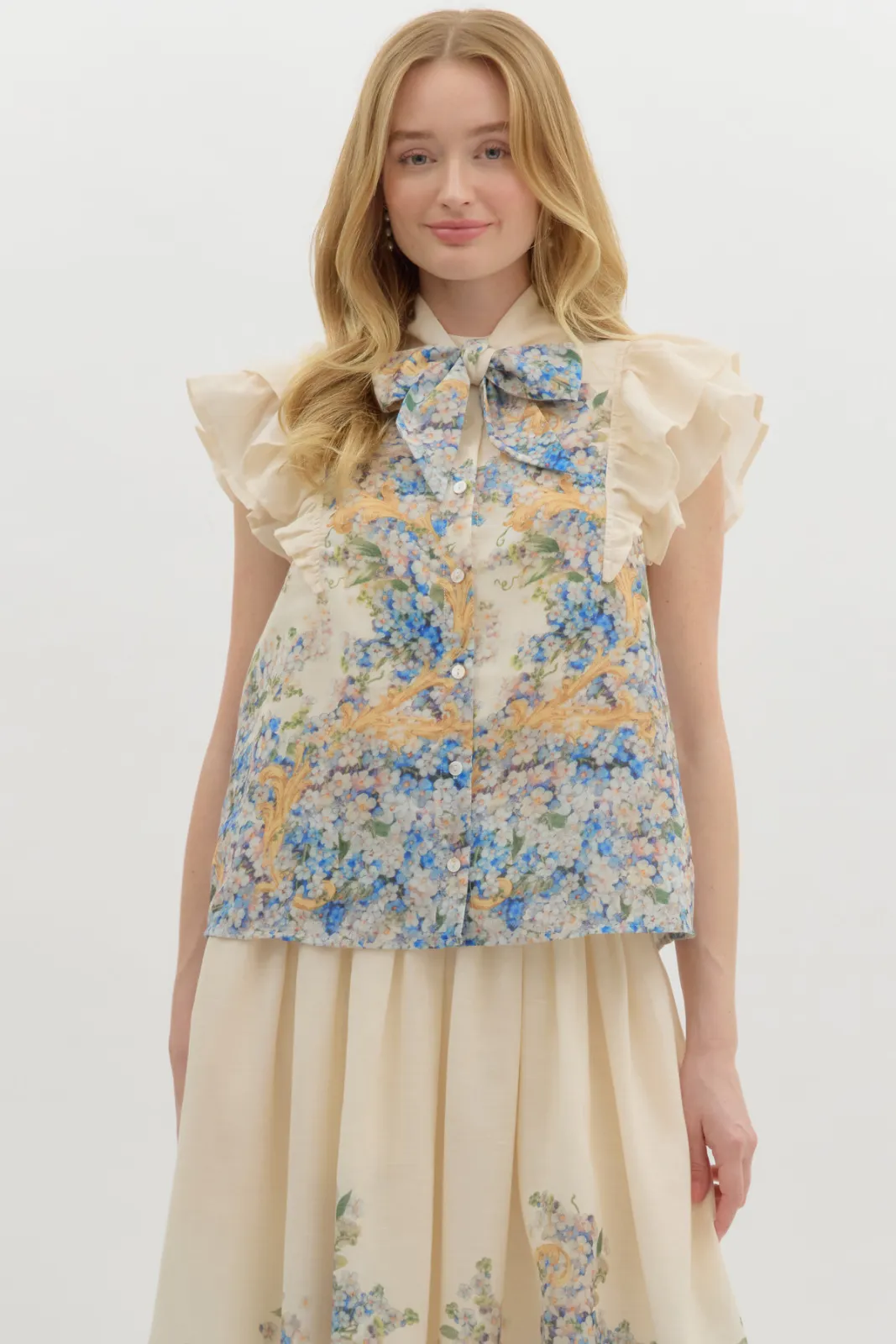 Gabrielle Ruffle Sleeve Collared Floral Top sold by fab'rik product image thumbnail 2