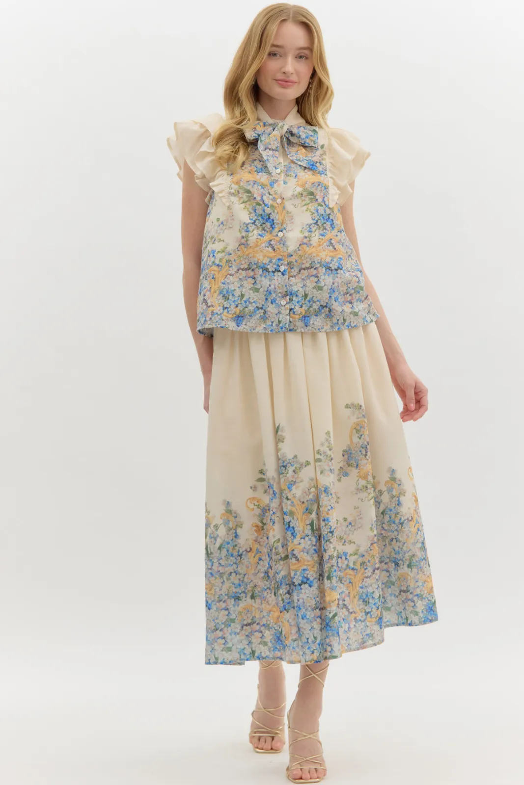 Gabrielle Ruffle Sleeve Collared Floral Top sold by fab'rik product image thumbnail 3