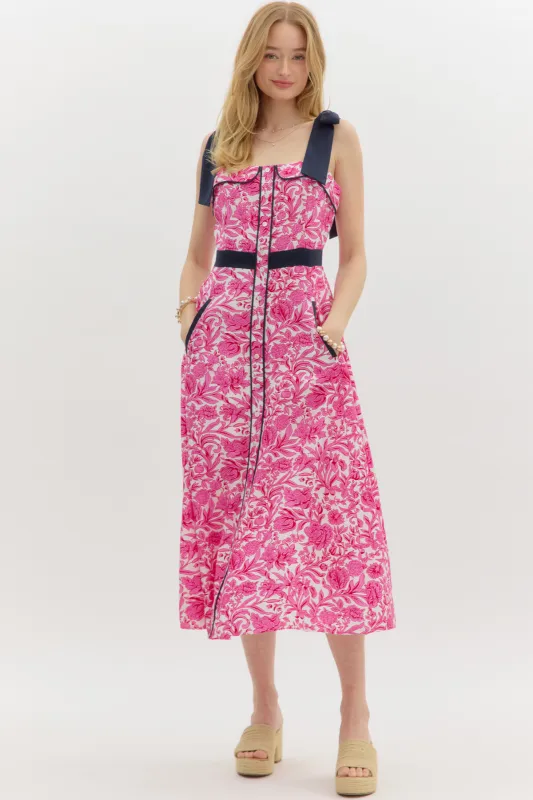 Gabrielle Tie Shoulder Button Up Midi Dress sold by fab'rik