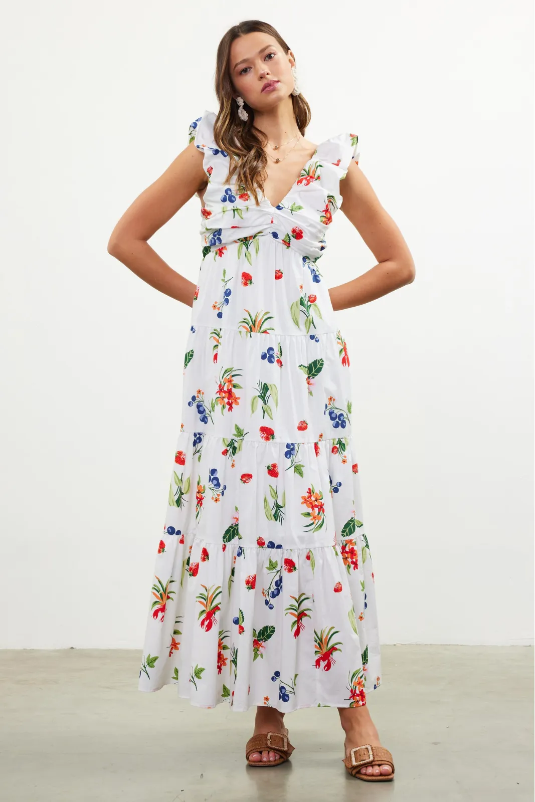 Frances V-Neck Fruit Dress sold by fab'rik