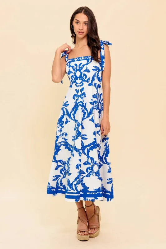 Jamie Printed Tie Shoulder Midi Dress sold by fab'rik
