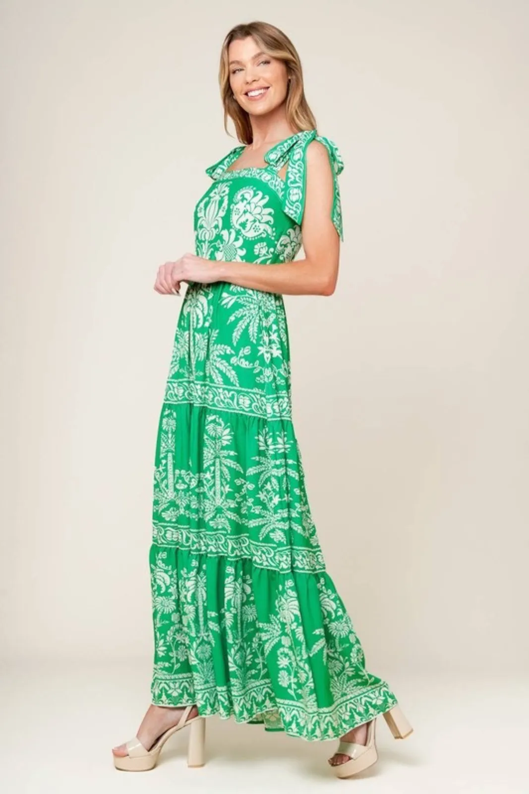 Grayson Printed Tie Shoulder Tiered Maxi Dress sold by fab'rik product image thumbnail 3