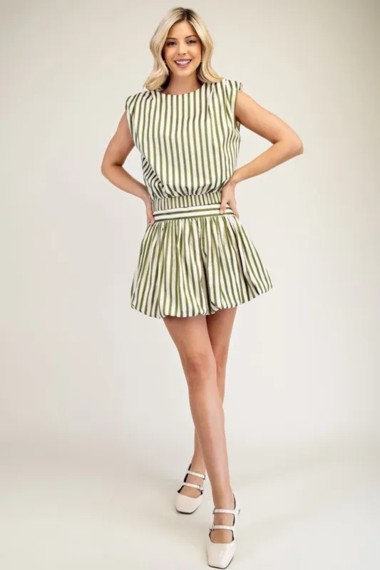 Cara Striped Bubble Hem Skort sold by fab'rik