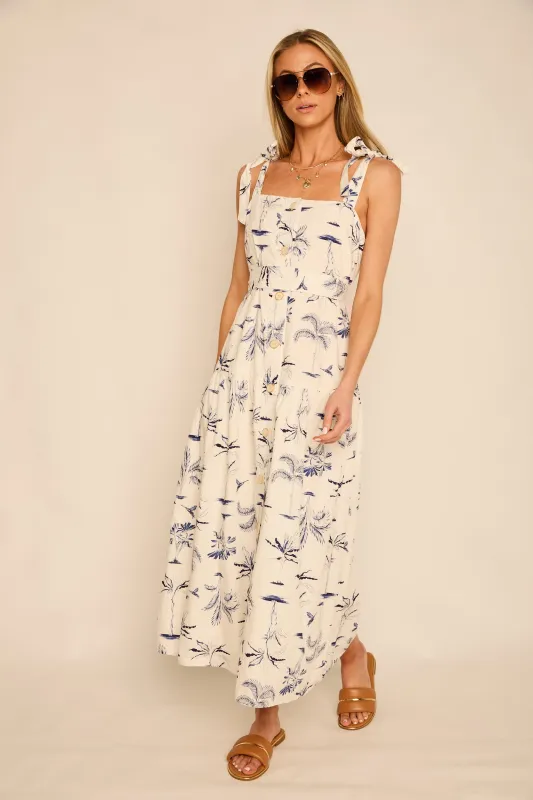 Raya Printed Tie Shoulder Midi Dress sold by fab'rik
