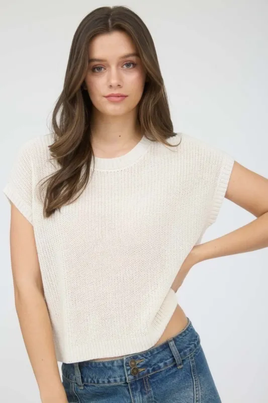 Maggie Short Sleeve Crochet Knit Pullover sold by fab'rik