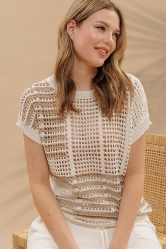 Mia Multi Stripe Crochet Knit Top sold by fab'rik