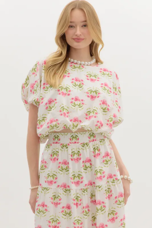 Angie Floral Bubble Hem Top sold by fab'rik