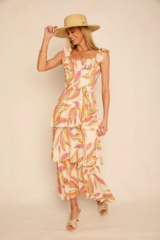 Karen Printed Tiered Midi Dress sold by fab'rik
