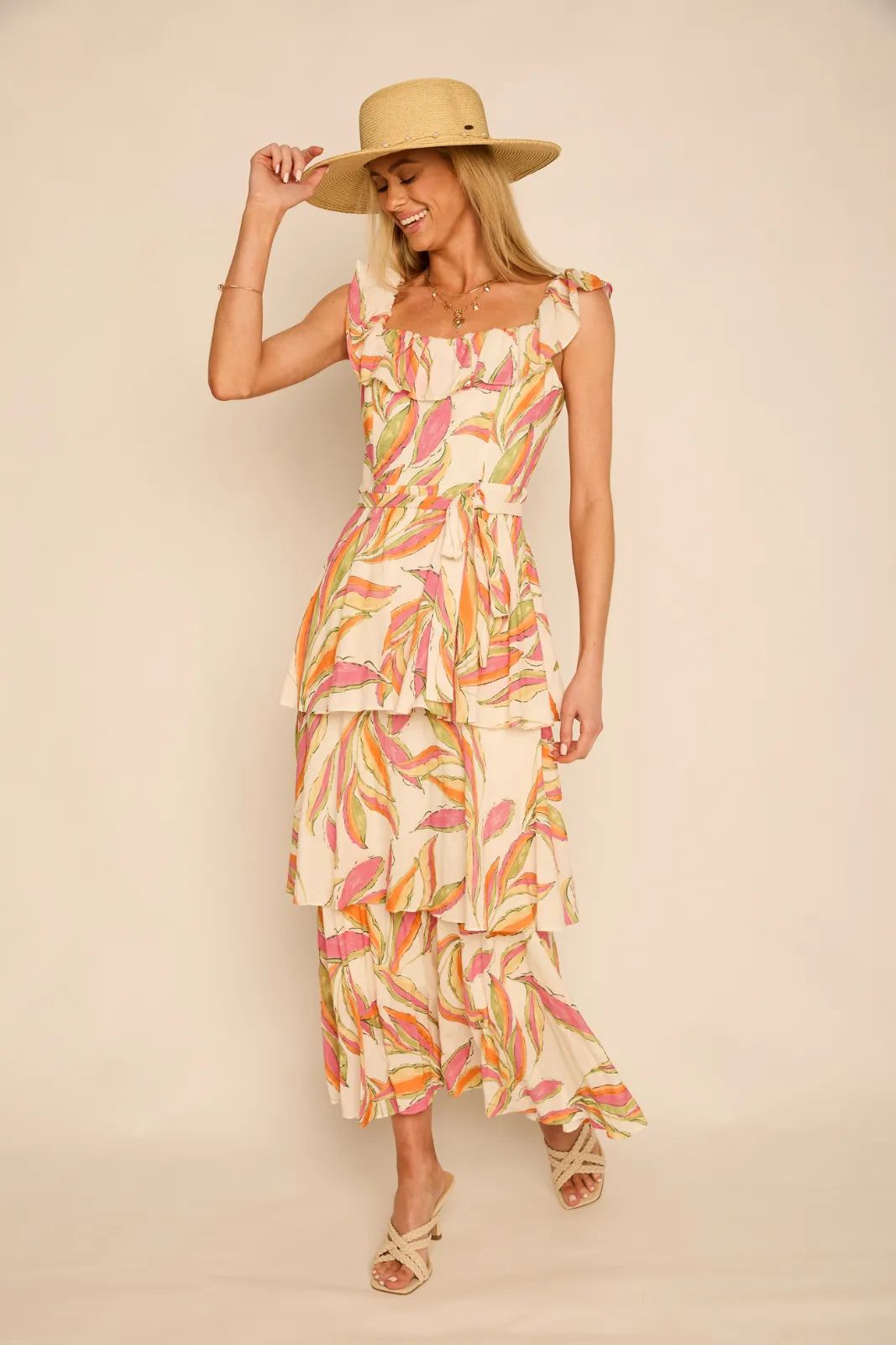 Karen Printed Tiered Midi Dress sold by fab'rik