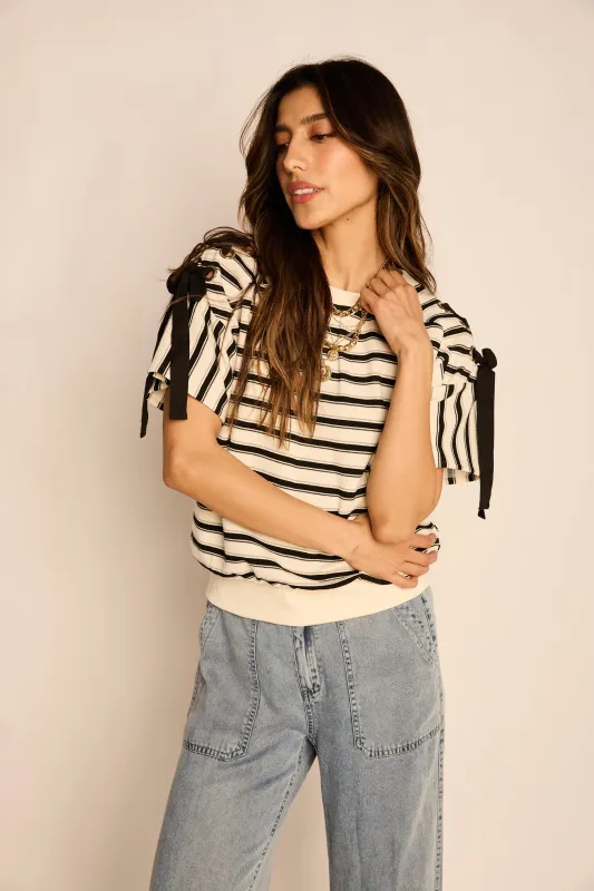 Kelsie Lace Up Stripe Knit Top sold by fab'rik