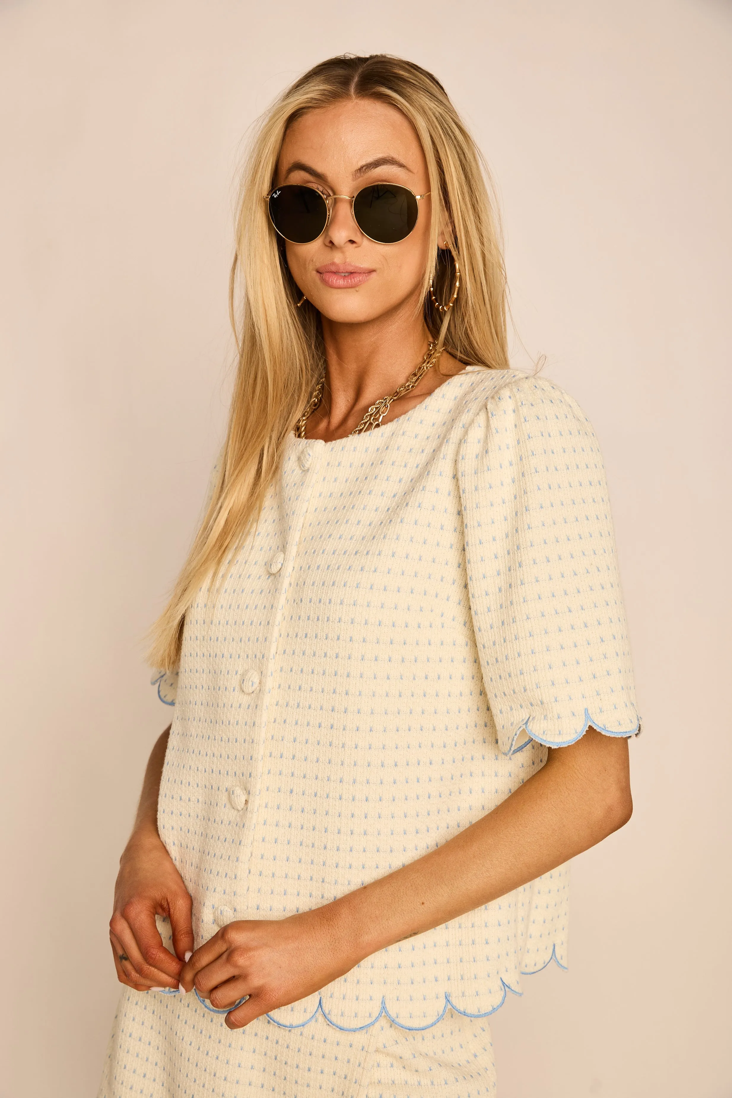 Isabel Embroidered Scallop Detail Button Down Top sold by fab'rik product image thumbnail 3