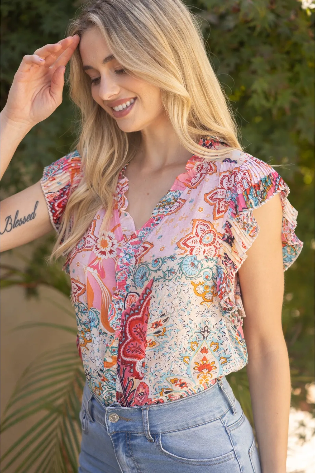 Libby Pleated Sleeve Paisley Button Up Top sold by fab'rik product image thumbnail 2