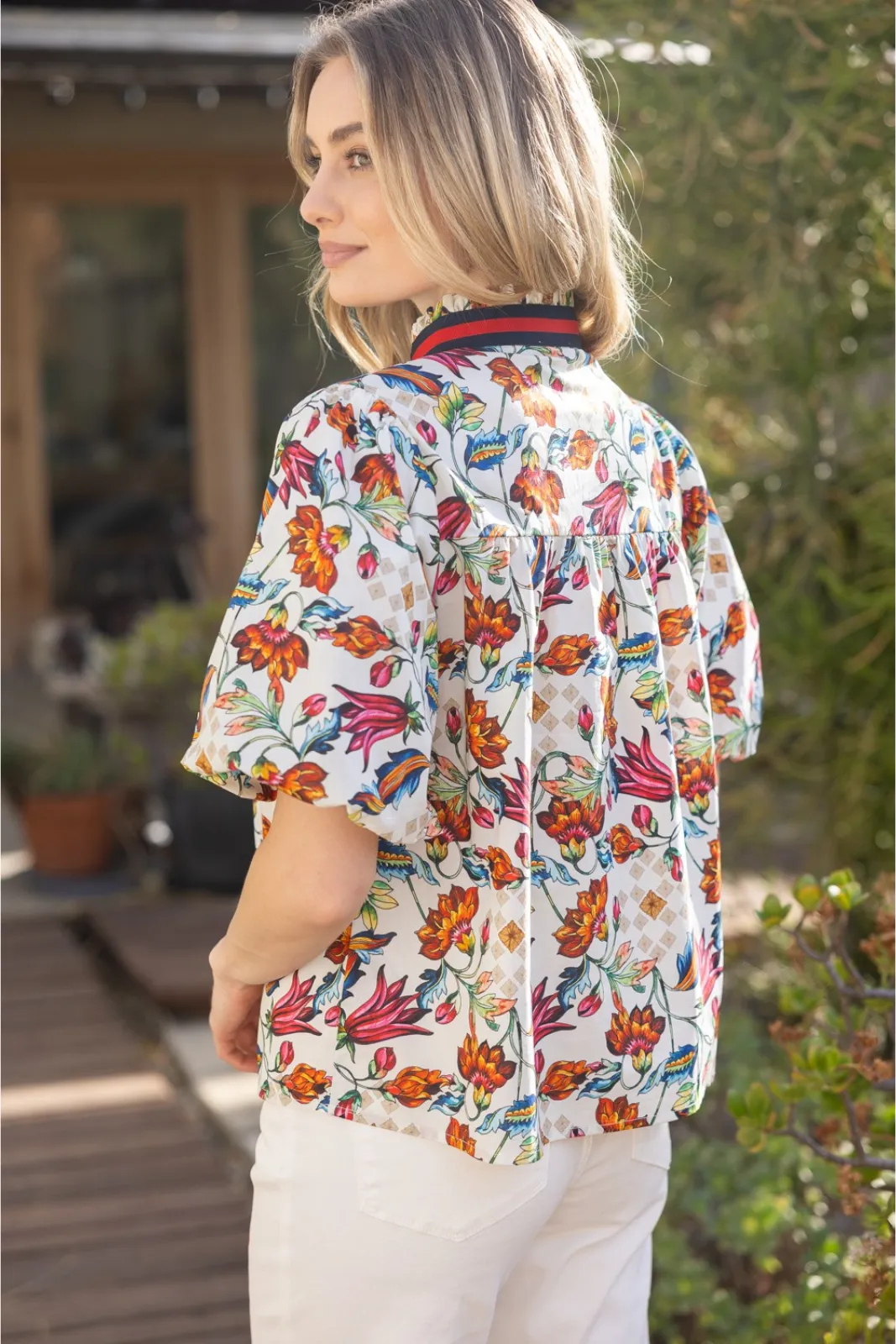 Kendall Stripe Trim V-Neck Floral Print Top sold by fab'rik product image thumbnail 3