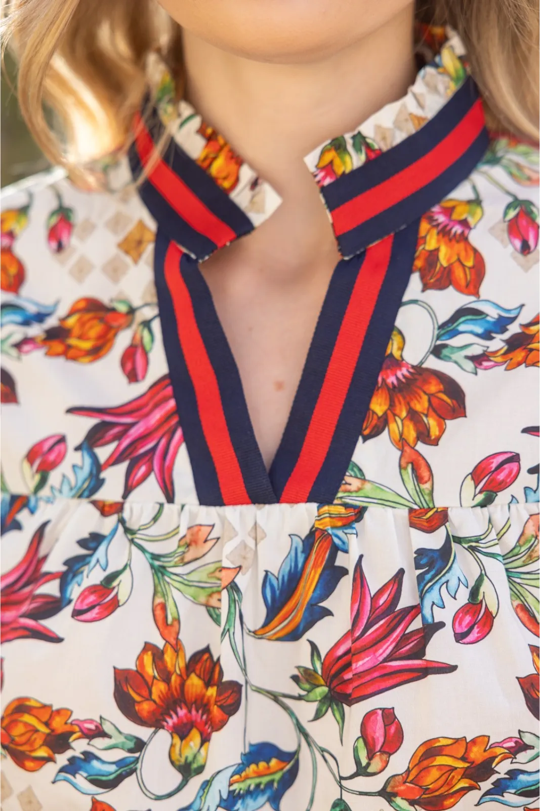 Kendall Stripe Trim V-Neck Floral Print Top sold by fab'rik product image thumbnail 2