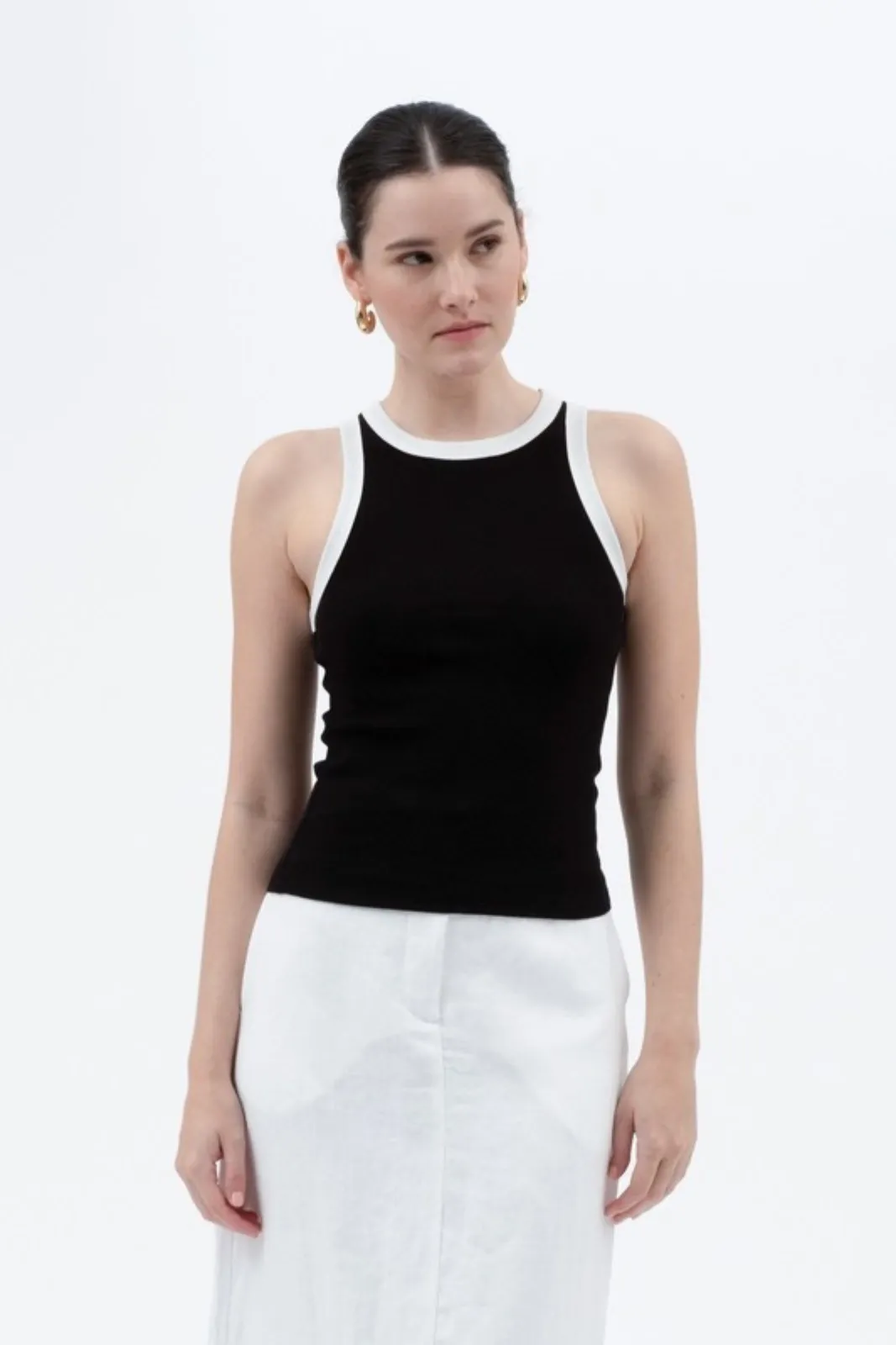 Kira Contrast Trim Racerback Knit Tank sold by fab'rik