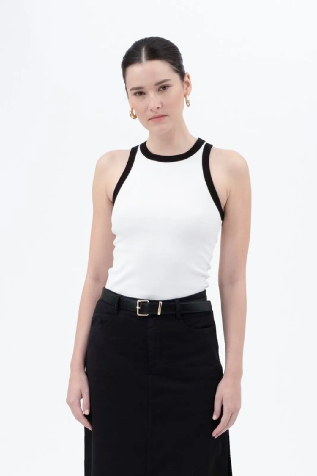 Kira Contrast Trim Racerback Knit Tank sold by fab'rik