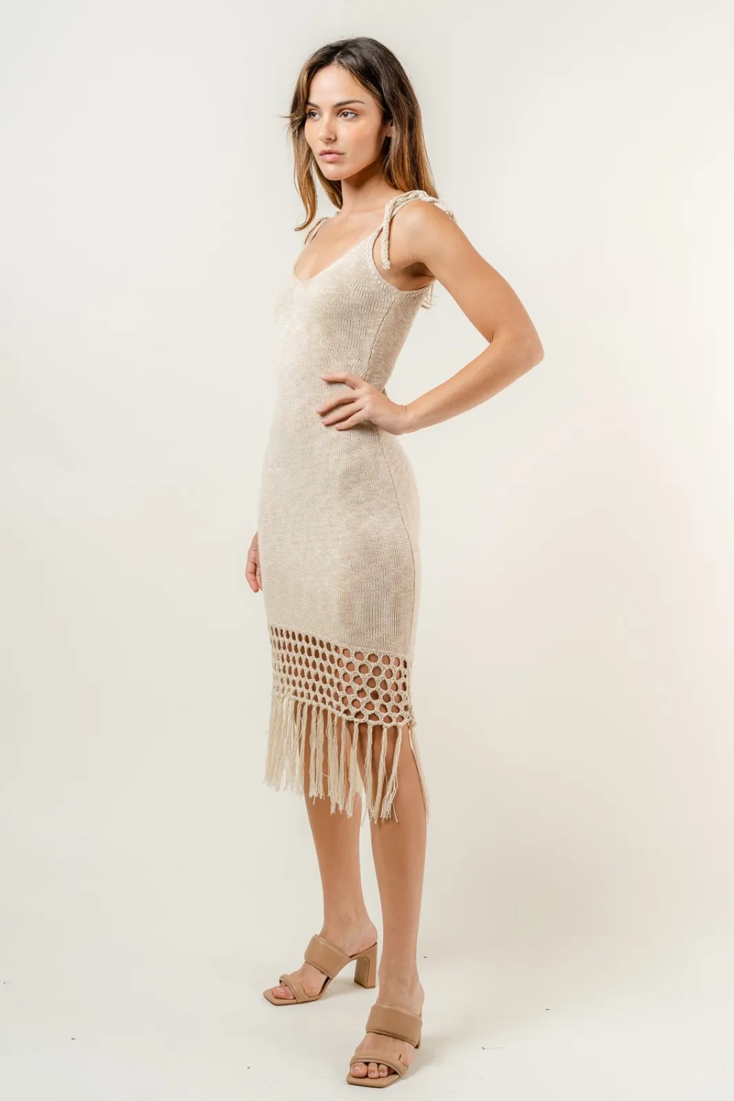 Kami Crochet Tie Strap Fringed Midi Dress sold by fab'rik product image thumbnail 2