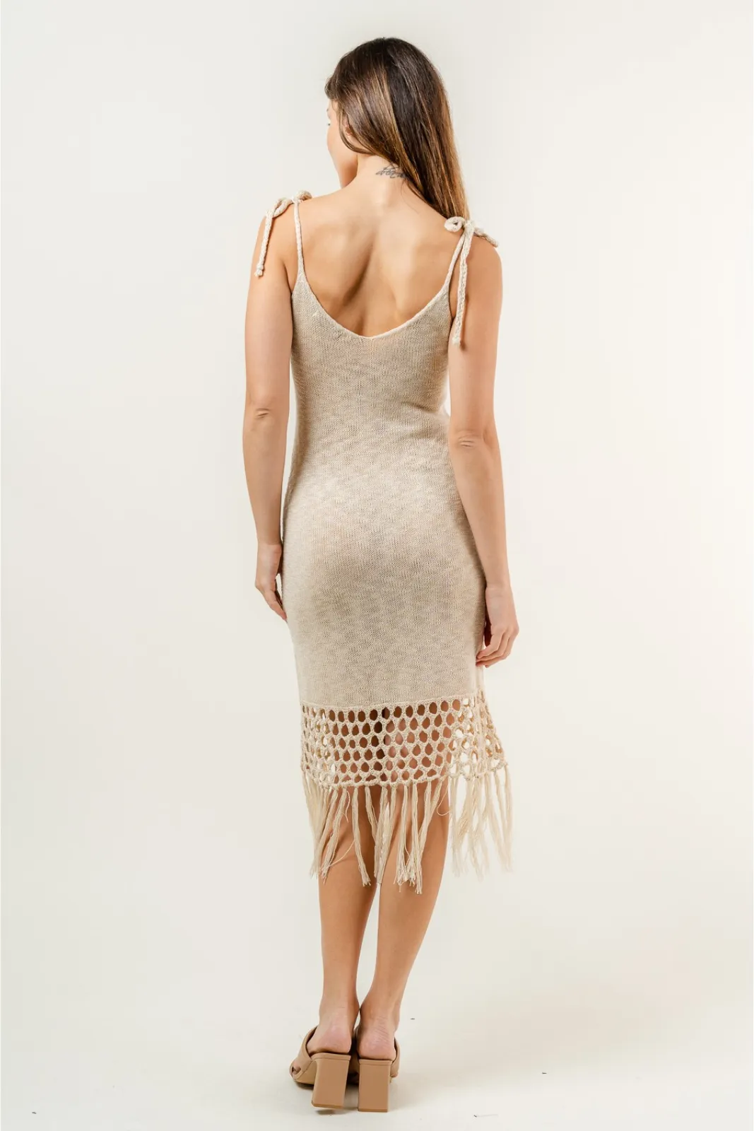 Kami Crochet Tie Strap Fringed Midi Dress sold by fab'rik product image thumbnail 3